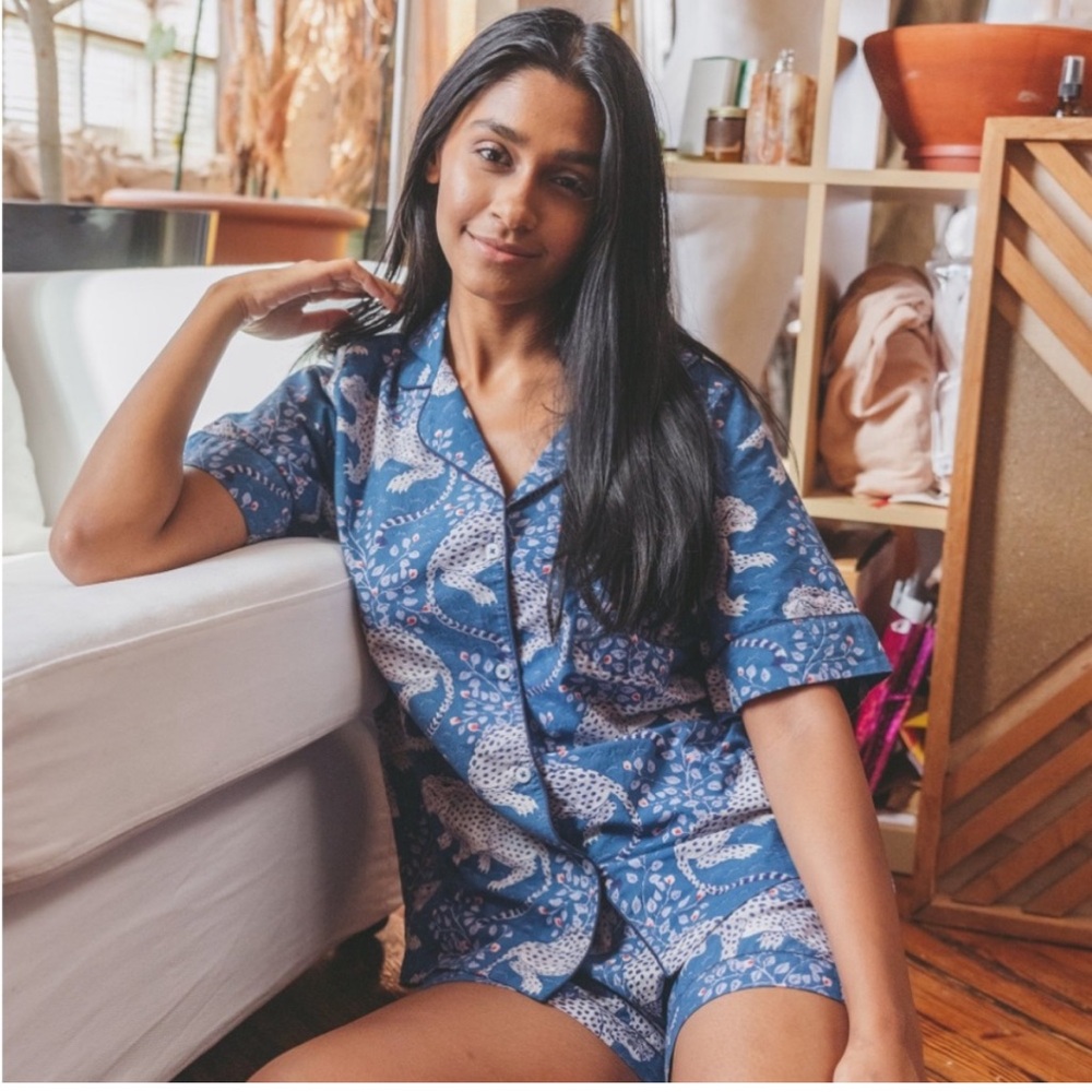 Printfresh Bagheera Pajama Set, Blue and White
